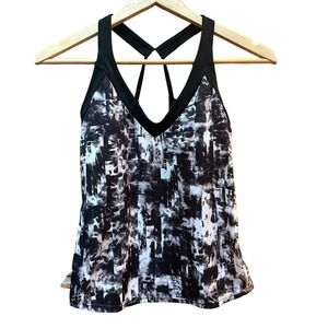 NWT NIKE Fire Tankini V-Neck Swim Top Strappy‎ Back Black White Beachy Small